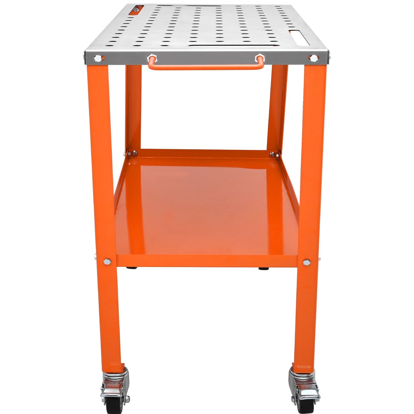 Welding Table 36" x 18", 1200lbs Load Capacity Steel Welding Workbench Table on Wheels, 2 Layers Portable Workbench with Brake Casters, 4 Tool Holes, 5/8-Inch Fixture Holes