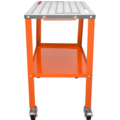 Welding Table 36" x 18", 1200lbs Load Capacity Steel Welding Workbench Table on Wheels, 2 Layers Portable Workbench with Brake Casters, 4 Tool Holes, 5/8-Inch Fixture Holes