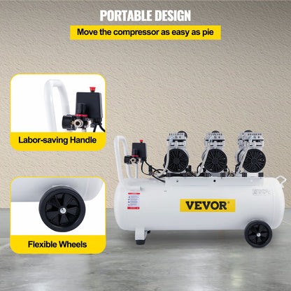 Air Compressor 80L Ultra Quiet Oil-Free Air Compressor Tank Quiet Air Compressor 2.2KW Oil-Free Compressor Low Noise with Safe Solenoid Valve