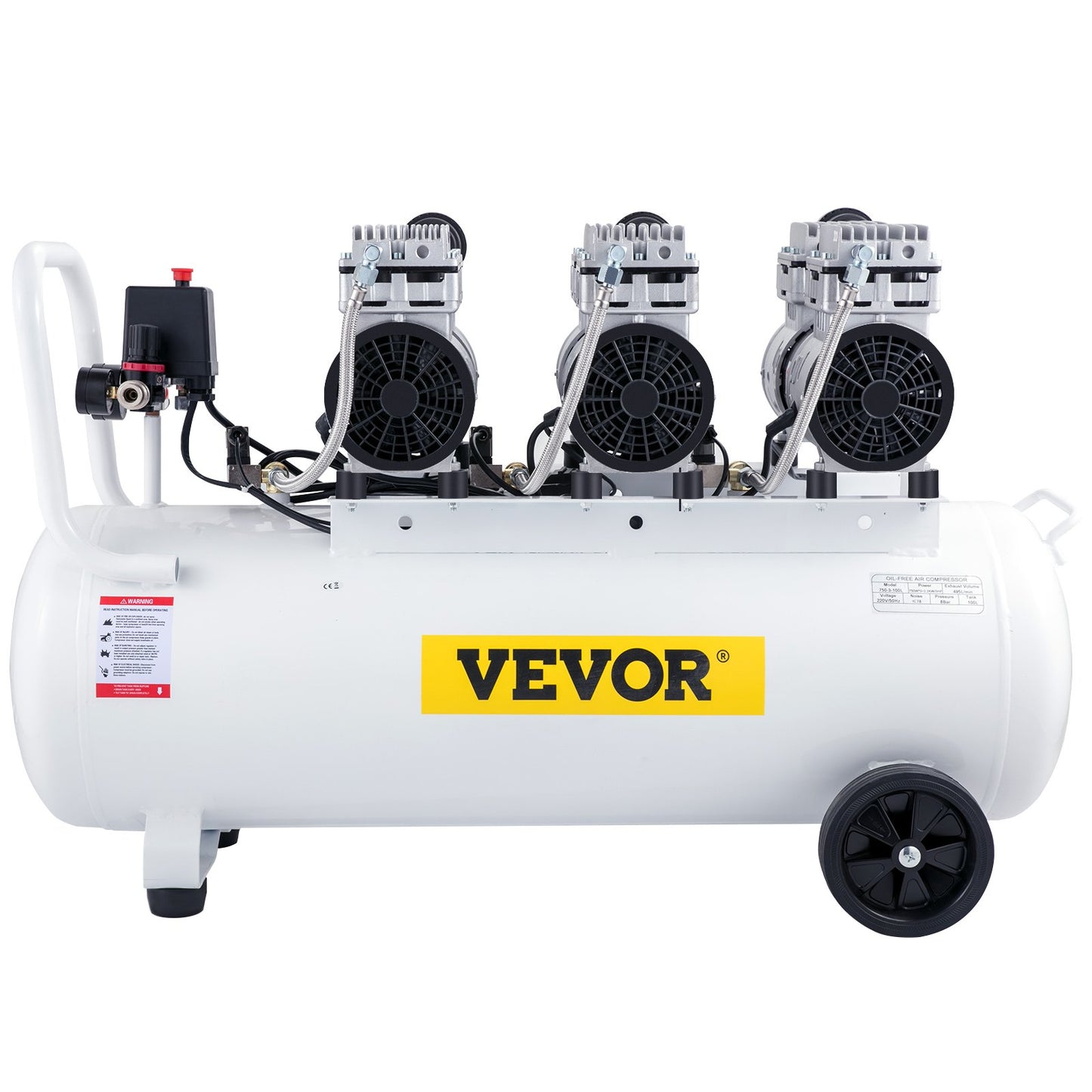 Air Compressor 80L Ultra Quiet Oil-Free Air Compressor Tank Quiet Air Compressor 2.2KW Oil-Free Compressor Low Noise with Safe Solenoid Valve