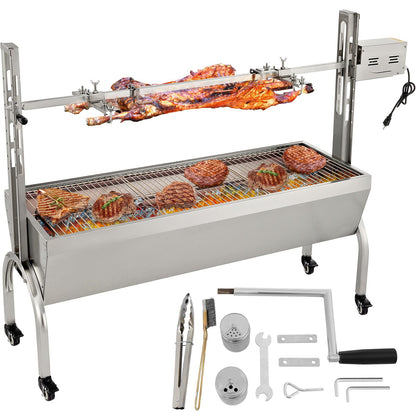 Rotisserie Grill, 132 lbs kapacitet, rostfritt stål Gris Lamm Spit Grill Stek, Steklåda med 40W motor & justerbar höjd & låsbara hjul för utomhuscamping fest lägereld grill