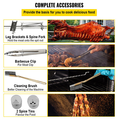 Lamb Rotisserie, 132lbs kapacitet, rostfritt stål Grisspett grillstek, med 40W motor & justerbar höjd Låsbara hjul och baffelskydd för utomhuscamping fest lägereld grill