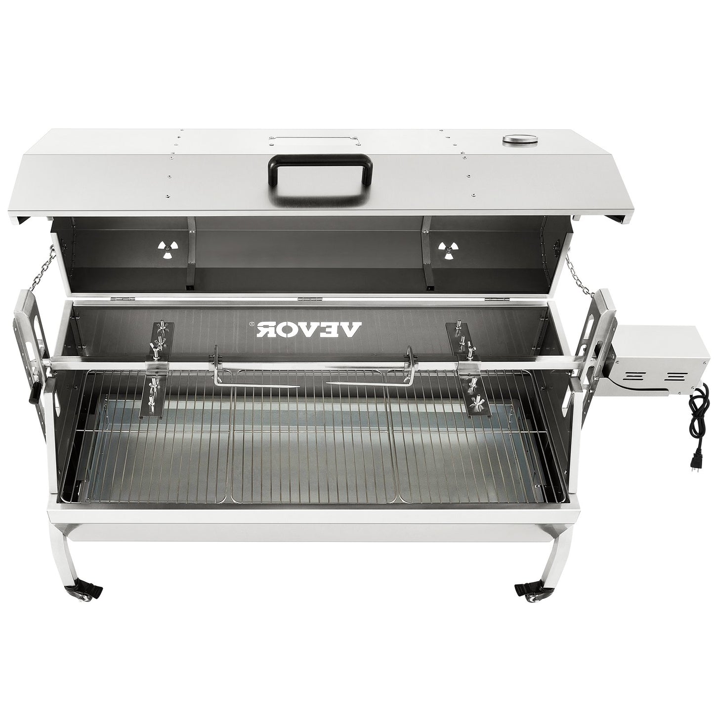 Lamb Rotisserie, 132lbs kapacitet, rostfritt stål Grisspett grillstek, med 40W motor & justerbar höjd Låsbara hjul och baffelskydd för utomhuscamping fest lägereld grill