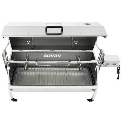 Lamb Rotisserie, 132lbs kapacitet, rostfritt stål Grisspett grillstek, med 40W motor & justerbar höjd Låsbara hjul och baffelskydd för utomhuscamping fest lägereld grill