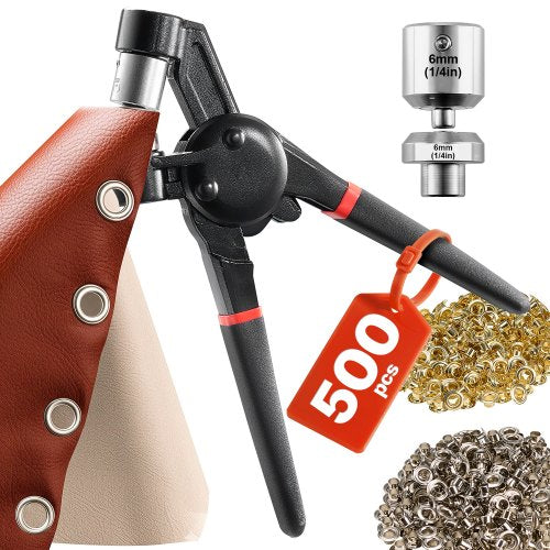 Eyelet tool set 500 pieces 6 mm metal eyelets in gold and silver
