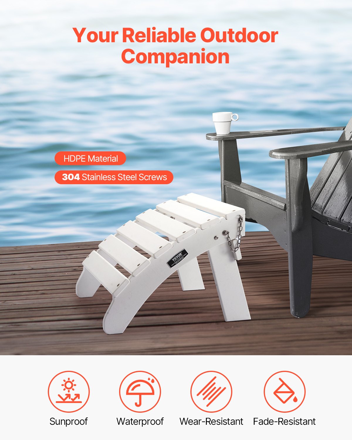 Adirondack Ottoman 17.7L x 19.7W x 13.8H inches HDPE Folding Footrest White