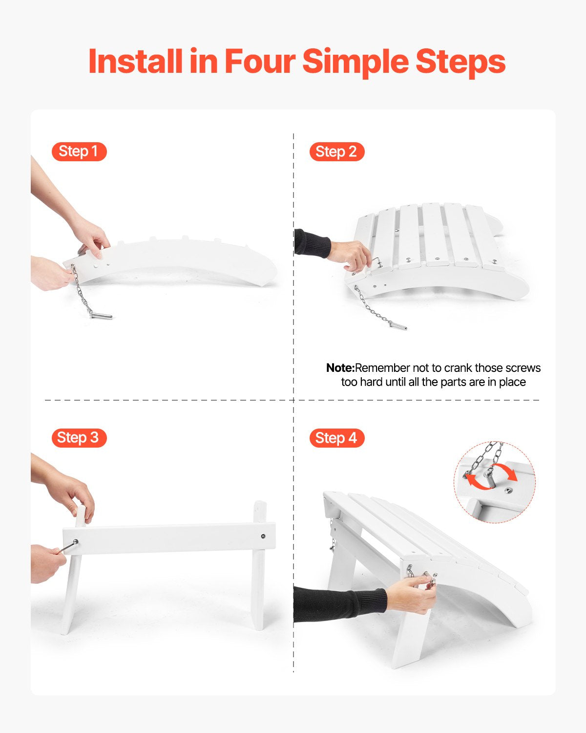 Adirondack Ottoman 17.7L x 19.7W x 13.8H inches HDPE Folding Footrest White