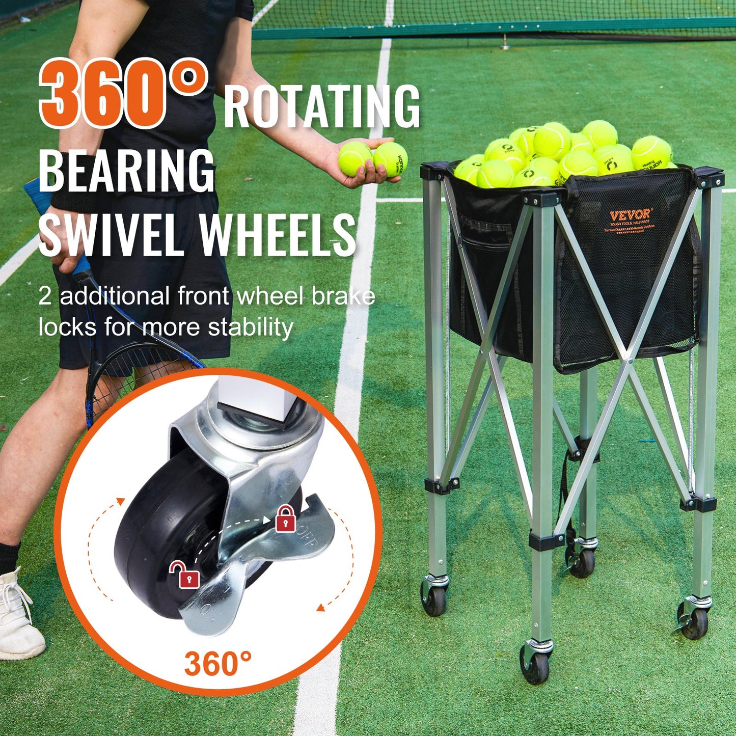 Tennis Ball Hopper Basketball Teaching Tennis Ball Cart with Wheels 180 Balls