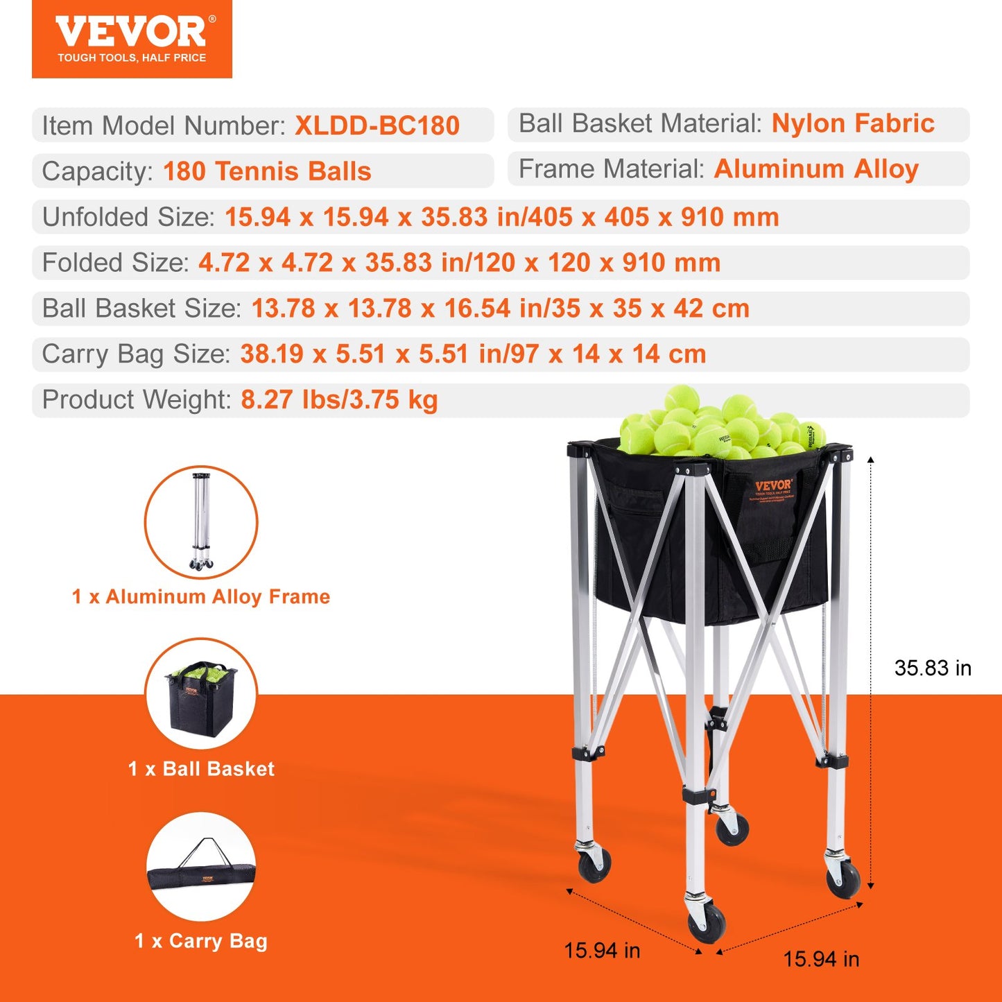 Tennis Ball Hopper Basketball Teaching Tennis Ball Cart with Wheels 180 Balls