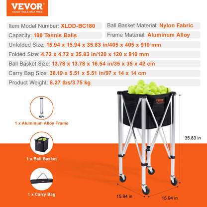 Tennis Ball Hopper Basketball Teaching Tennis Ball Cart with Wheels 180 Balls