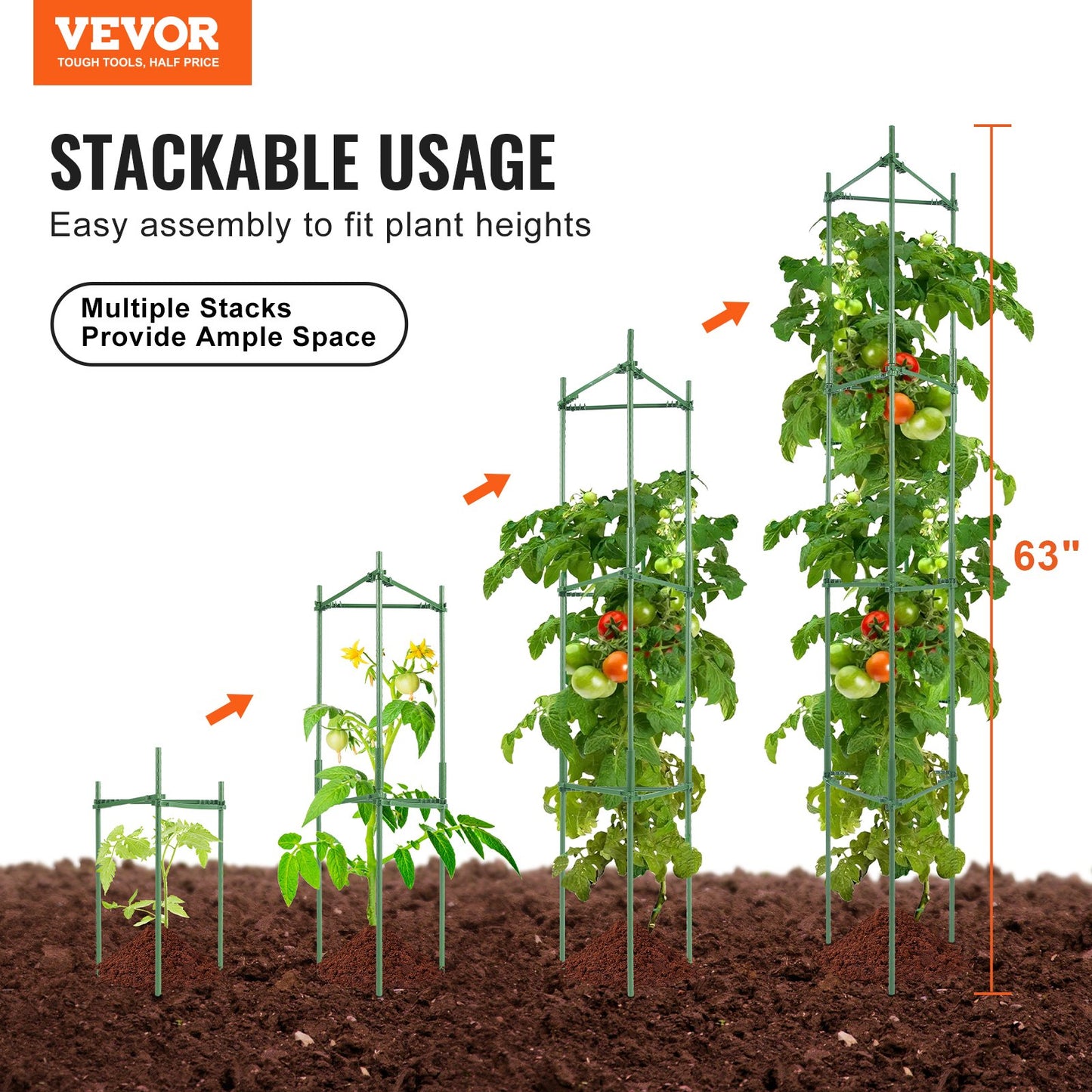 4-pack tomatburar för trädgård 63" stödbur för tomatplantor