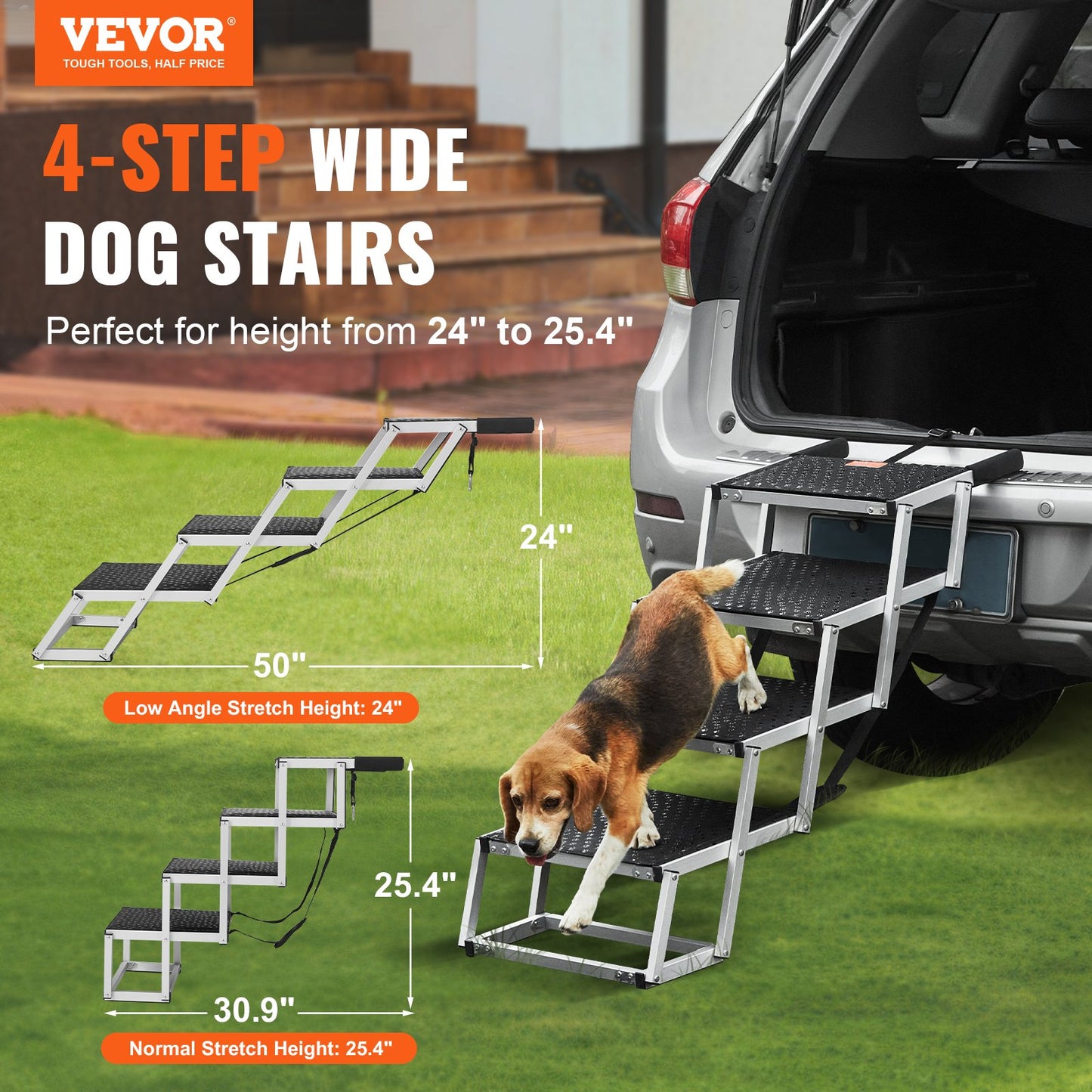 Hundetreppe für Autos, 4-stufige, faltbare Hundetreppe, Aluminium, belastbar bis zu 150 lbs