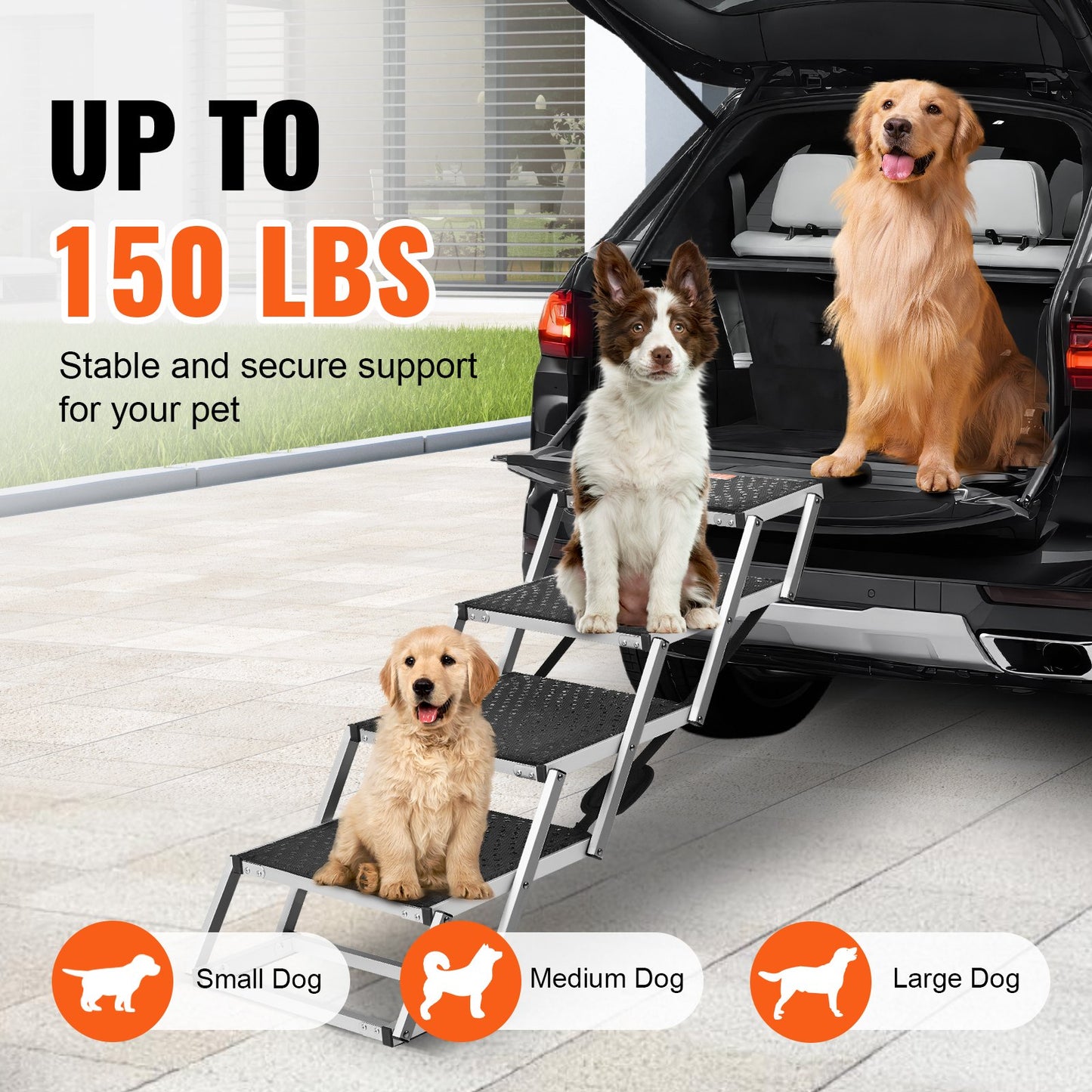 Hundetreppe für Autos, 4-stufige, faltbare Hundetreppe, Aluminium, belastbar bis zu 150 lbs