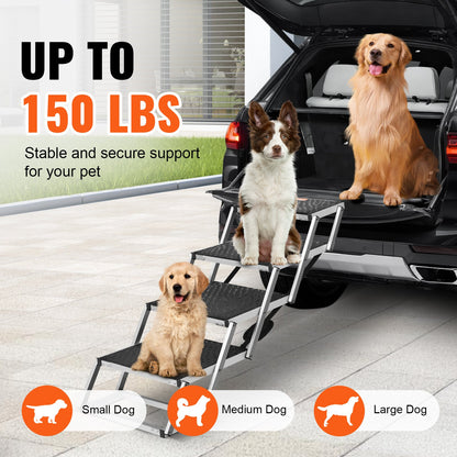 Hundetreppe für Autos, 4-stufige, faltbare Hundetreppe, Aluminium, belastbar bis zu 150 lbs