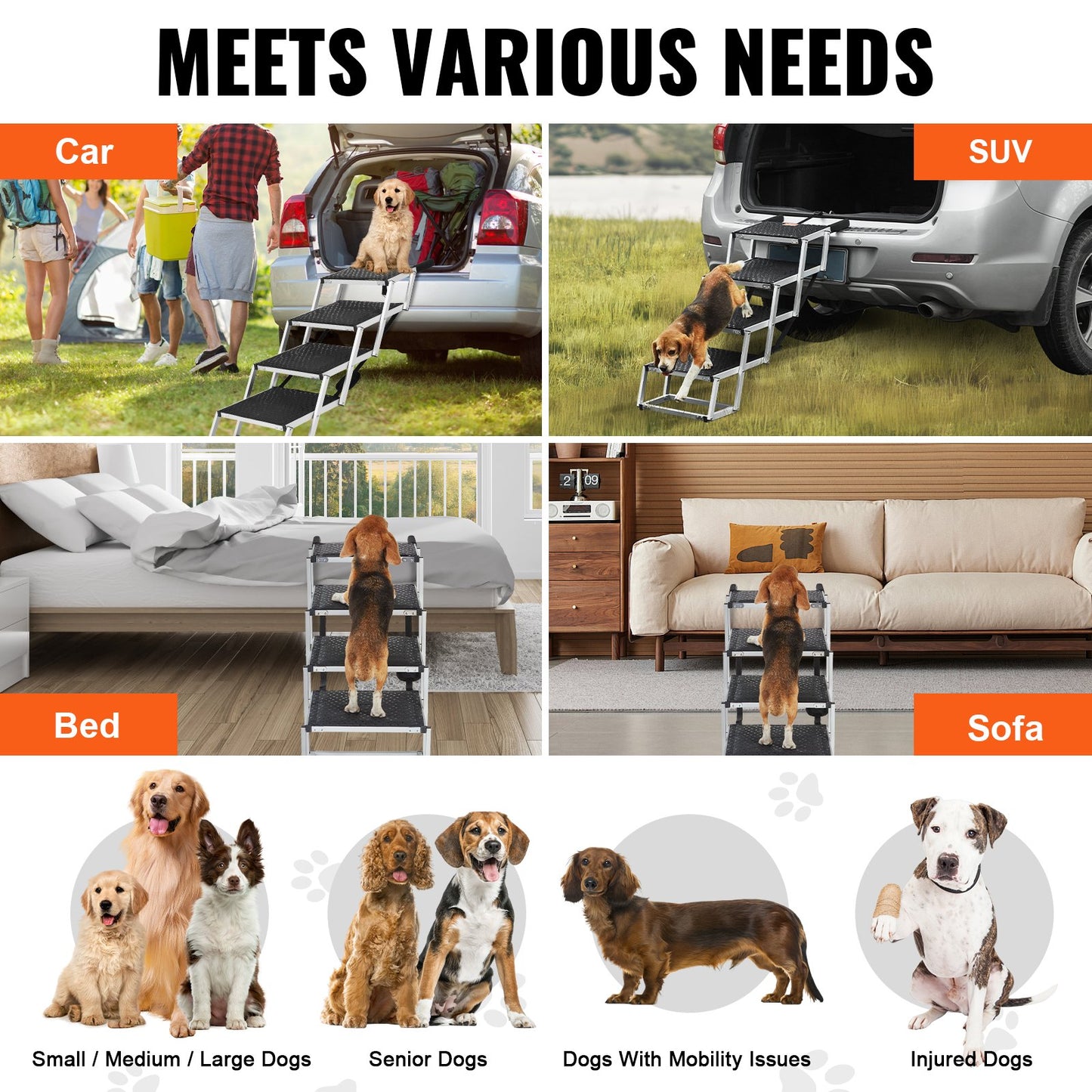 Hundetreppe für Autos, 4-stufige, faltbare Hundetreppe, Aluminium, belastbar bis zu 150 lbs