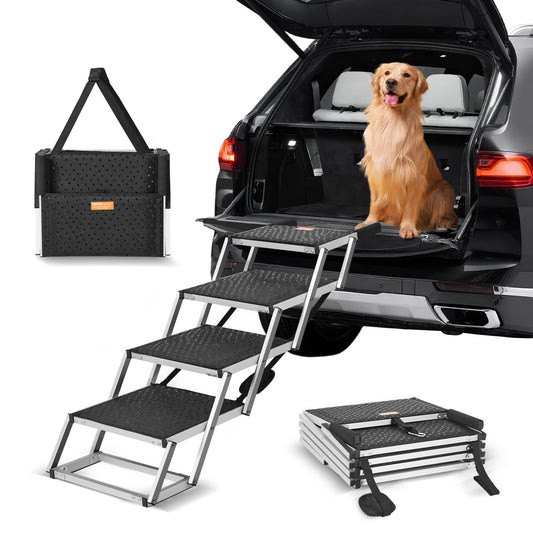 Hundetreppe für Autos, 4-stufige, faltbare Hundetreppe, Aluminium, belastbar bis zu 150 lbs