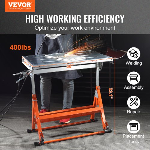 -svetsbord 30" x 20", 400lbs Lastkapacitet Stålsvetsarbetsbänksbord på hjul, hopfällbar arbetsbänk med tre 1,1" spår, 3 lutningsvinklar, justerbar höjd, infällbara styrskenor |  EU