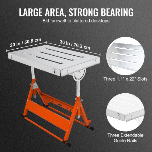 -svetsbord 30" x 20", 400lbs Lastkapacitet Stålsvetsarbetsbänksbord på hjul, hopfällbar arbetsbänk med tre 1,1" spår, 3 lutningsvinklar, justerbar höjd, infällbara styrskenor |  EU