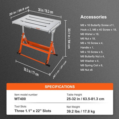 -svetsbord 30" x 20", 400lbs Lastkapacitet Stålsvetsarbetsbänksbord på hjul, hopfällbar arbetsbänk med tre 1,1" spår, 3 lutningsvinklar, justerbar höjd, infällbara styrskenor |  EU