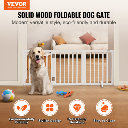 Fristående Dog Gate 24x60 tum Fristående Pet Gate Vikbar Vit