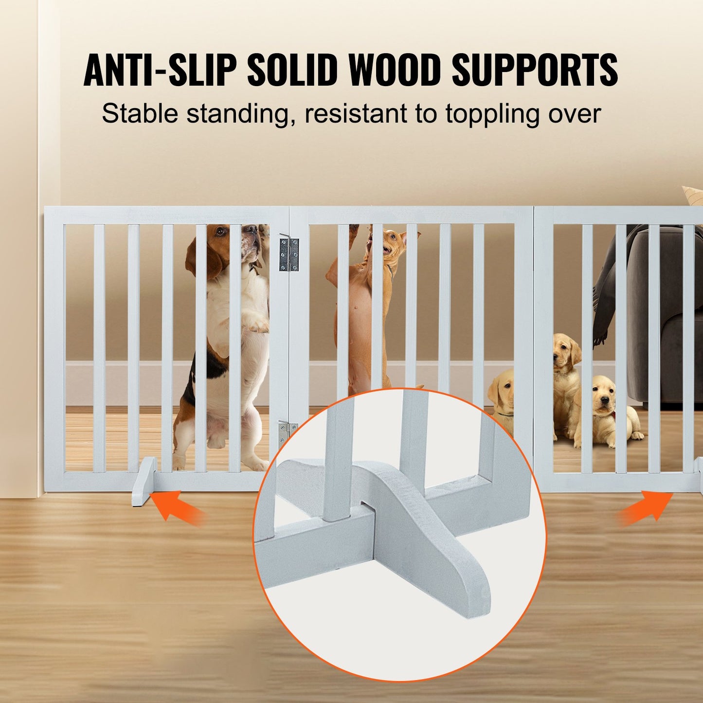 Fristående Dog Gate 24x60 tum Fristående Pet Gate Vikbar Vit