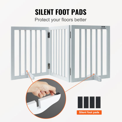 Fristående Dog Gate 24x60 tum Fristående Pet Gate Vikbar Vit