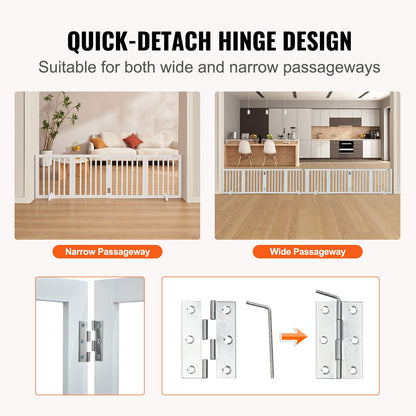 Fristående Dog Gate 24x80,3 tum Fristående Pet Gate Vikbar Vit