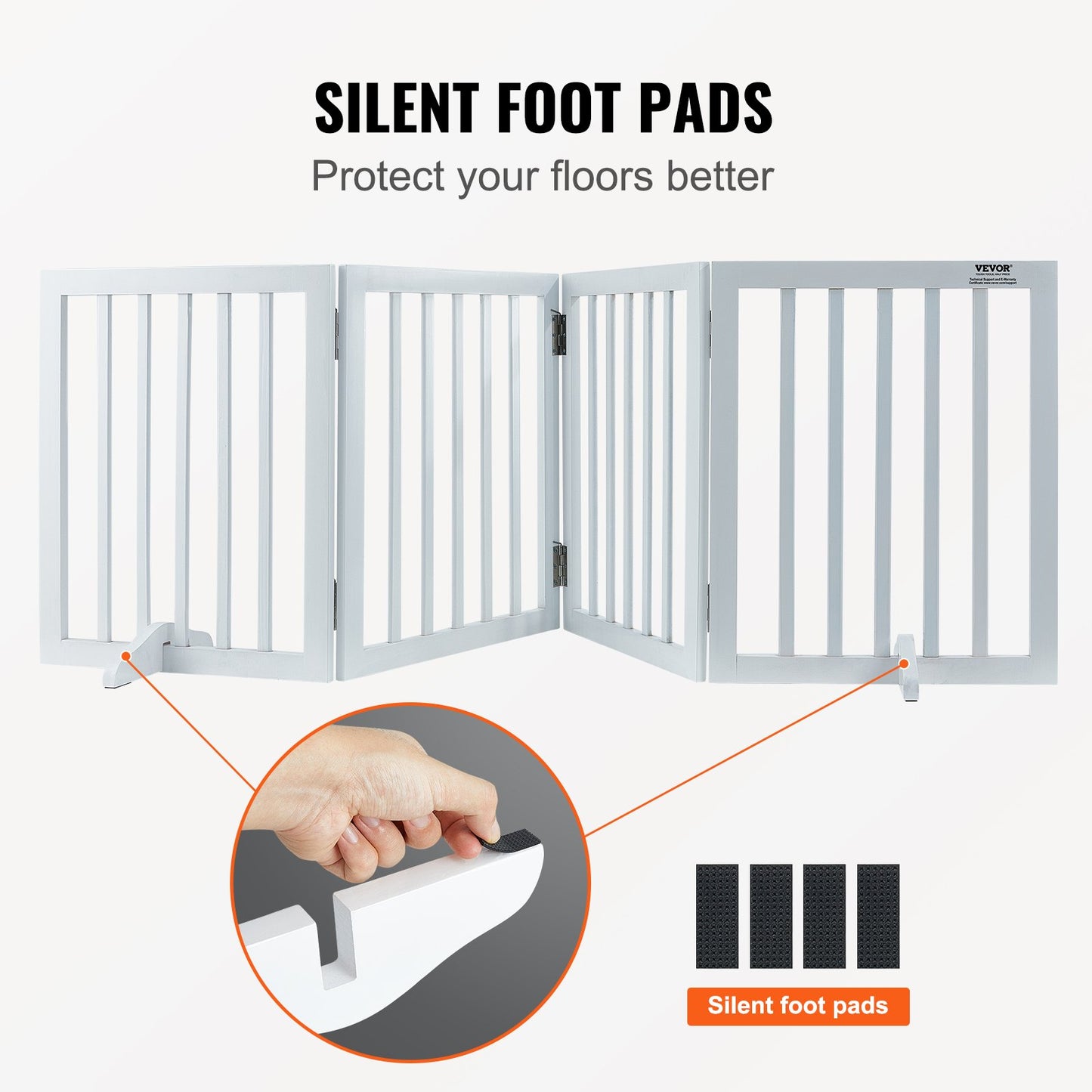 Fristående Dog Gate 24x80,3 tum Fristående Pet Gate Vikbar Vit