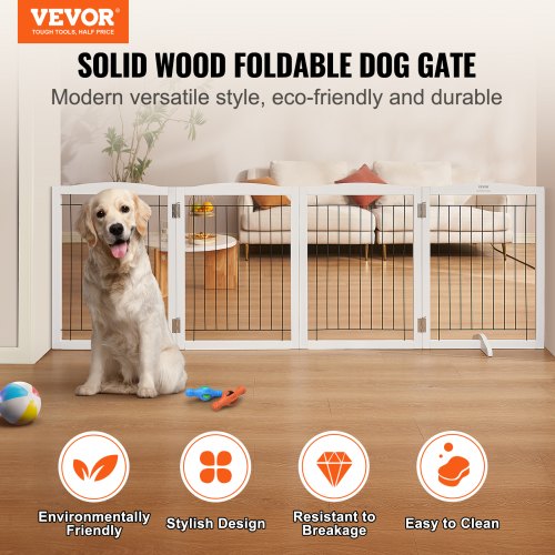 Freestanding Dog Gate 32x96.5 inch Freestanding Pet Gate Foldable White | EU