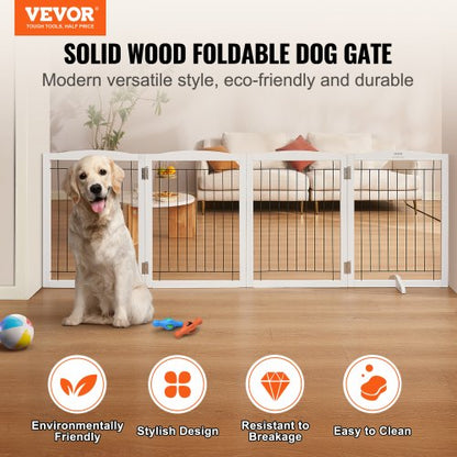 Freestanding Dog Gate 32x96.5 inch Freestanding Pet Gate Foldable White | EU