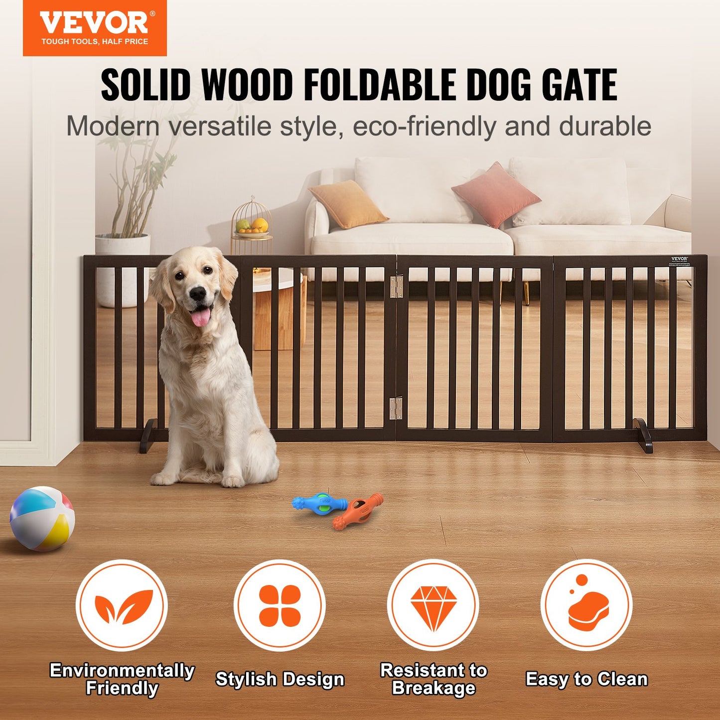 Freestanding Dog Gate 24x80.3 inch Freestanding Pet Gate Foldable Brown