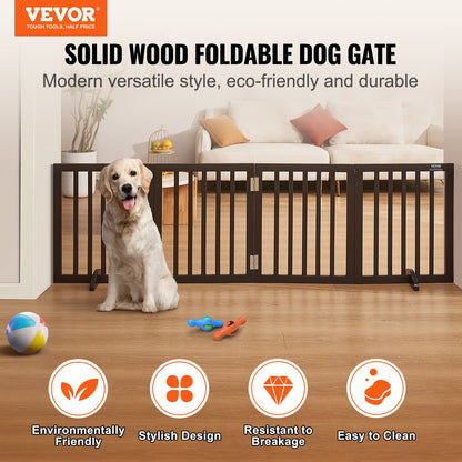 Freestanding Dog Gate 24x80.3 inch Freestanding Pet Gate Foldable Brown