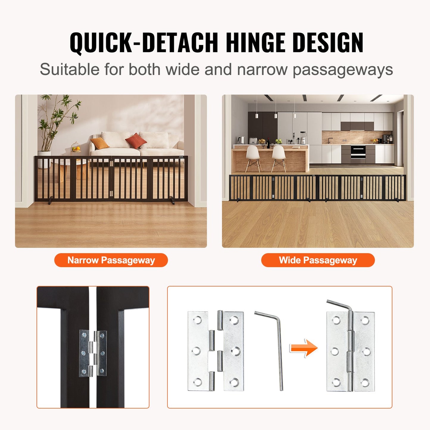 Freestanding Dog Gate 24x80.3 inch Freestanding Pet Gate Foldable Brown