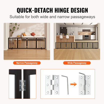 Freestanding Dog Gate 24x80.3 inch Freestanding Pet Gate Foldable Brown