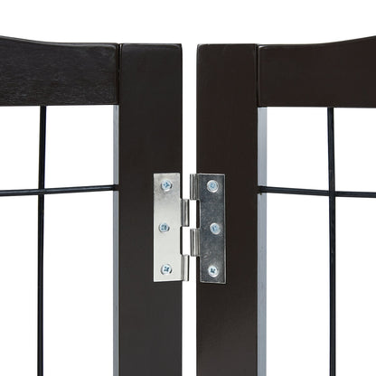 Freestanding Dog Gate 32x96.5 inch Freestanding Pet Gate Foldable Brown