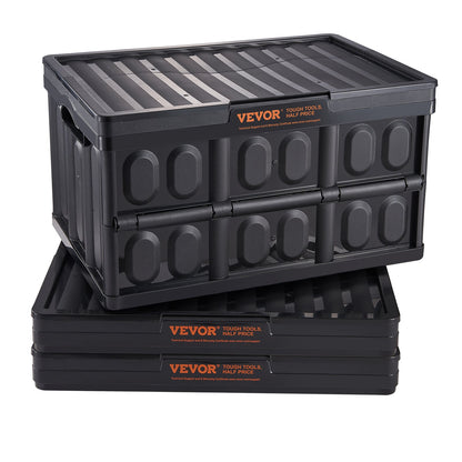 Hopfällbara förvaringskärl med lock, 45L 3-pack, hopfällbara plastlådor med handtag, stora tunga behållare för kläder, leksaker, böcker, mellanmål, skor och mathantering