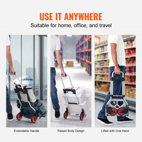 Folding Hand Truck, 176 lbs lastkapacitet, bärbar aluminiumvagn, Cabriolet Handtruck och Dolly med teleskophandtag och gummihjul, Ultralätt superstark för att flytta lager |  EU