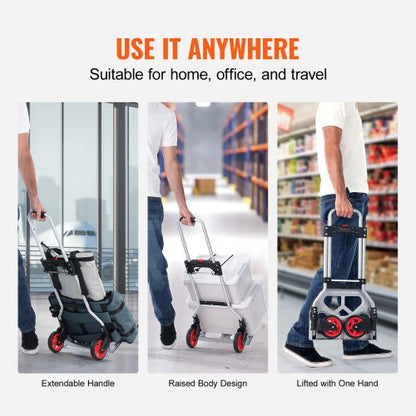 Folding Hand Truck, 176 lbs lastkapacitet, bärbar aluminiumvagn, Cabriolet Handtruck och Dolly med teleskophandtag och gummihjul, Ultralätt superstark för att flytta lager |  EU