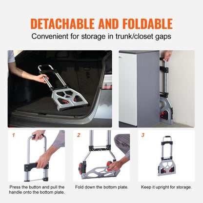 Folding Hand Truck, 176 lbs lastkapacitet, bärbar aluminiumvagn, Cabriolet Handtruck och Dolly med teleskophandtag och gummihjul, Ultralätt superstark för att flytta lager |  EU