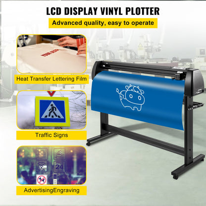 Vinyl Cutter Machine, 53" Vinyl Plotter, LCD Display Plotter Cutter, Tre justerbara Pinch Rollers Sign Cutting Plotter, Vinyl Cutter med SignCut och SignMaster programvara för design och skärning