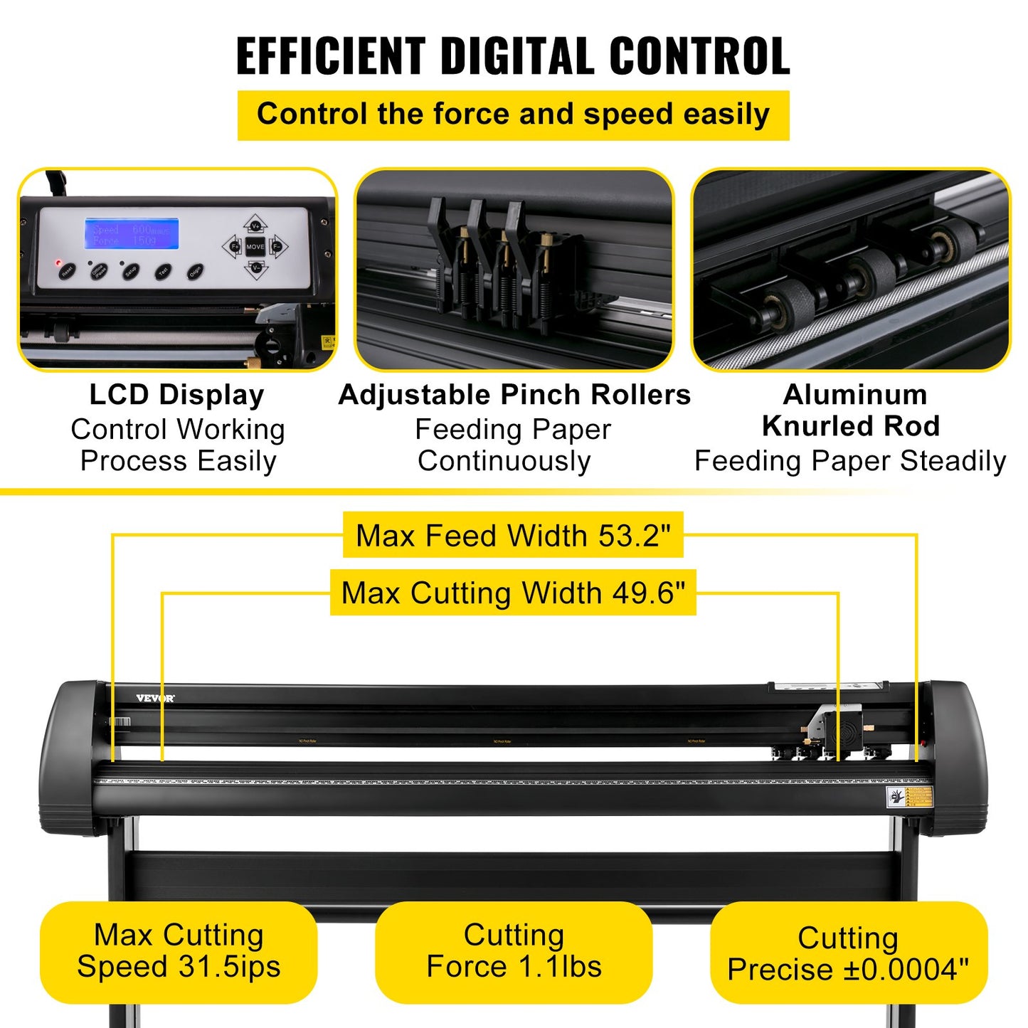 Vinyl Cutter Machine, 53" Vinyl Plotter, LCD Display Plotter Cutter, Tre justerbara Pinch Rollers Sign Cutting Plotter, Vinyl Cutter med SignCut och SignMaster programvara för design och skärning