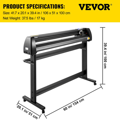 Vinyl Cutter Machine, 53" Vinyl Plotter, LCD Display Plotter Cutter, Tre justerbara Pinch Rollers Sign Cutting Plotter, Vinyl Cutter med SignCut och SignMaster programvara för design och skärning