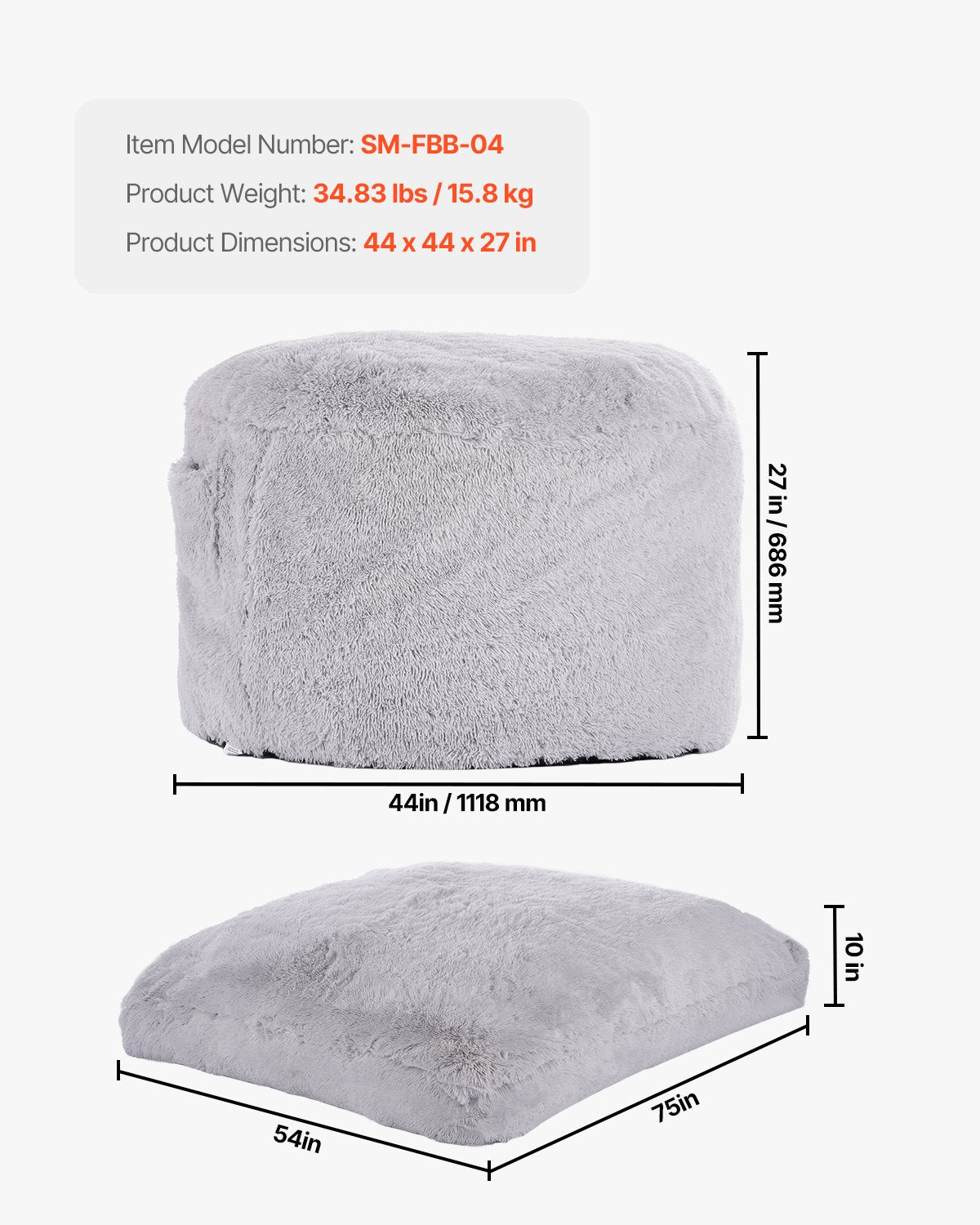 Bean Bag Sängstol Konvertibel från stol till lounge eller madrass Grå-Full