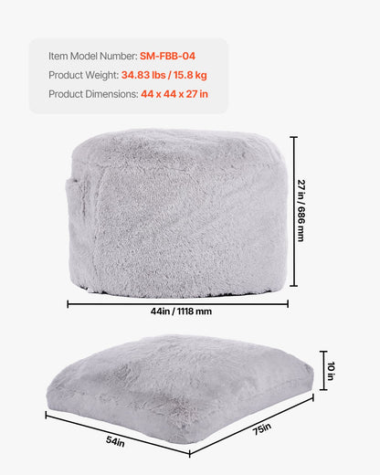 Bean Bag Sängstol Konvertibel från stol till lounge eller madrass Grå-Full