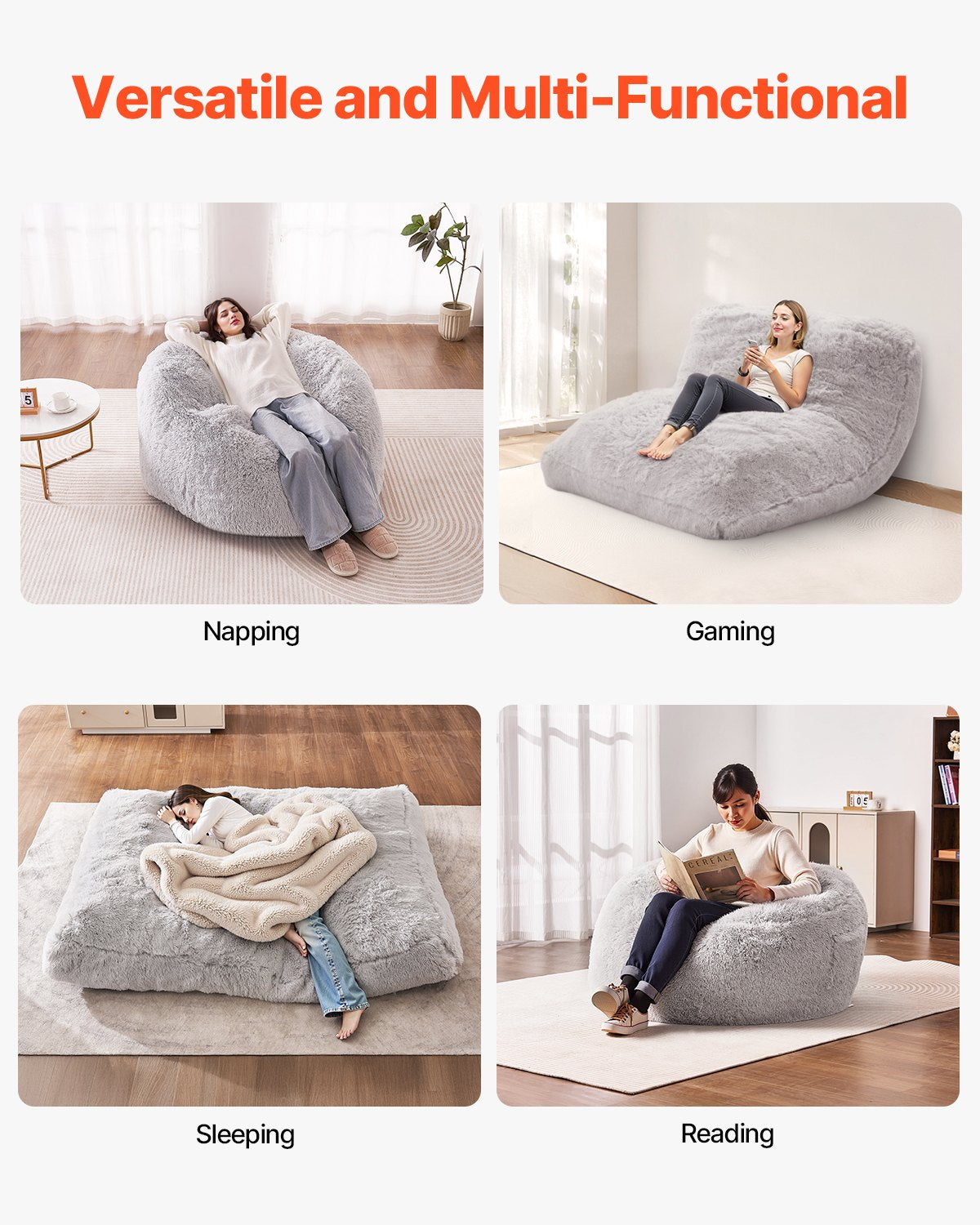 Bean Bag Sängstol Konvertibel från stol till lounge eller madrass Grå-Full