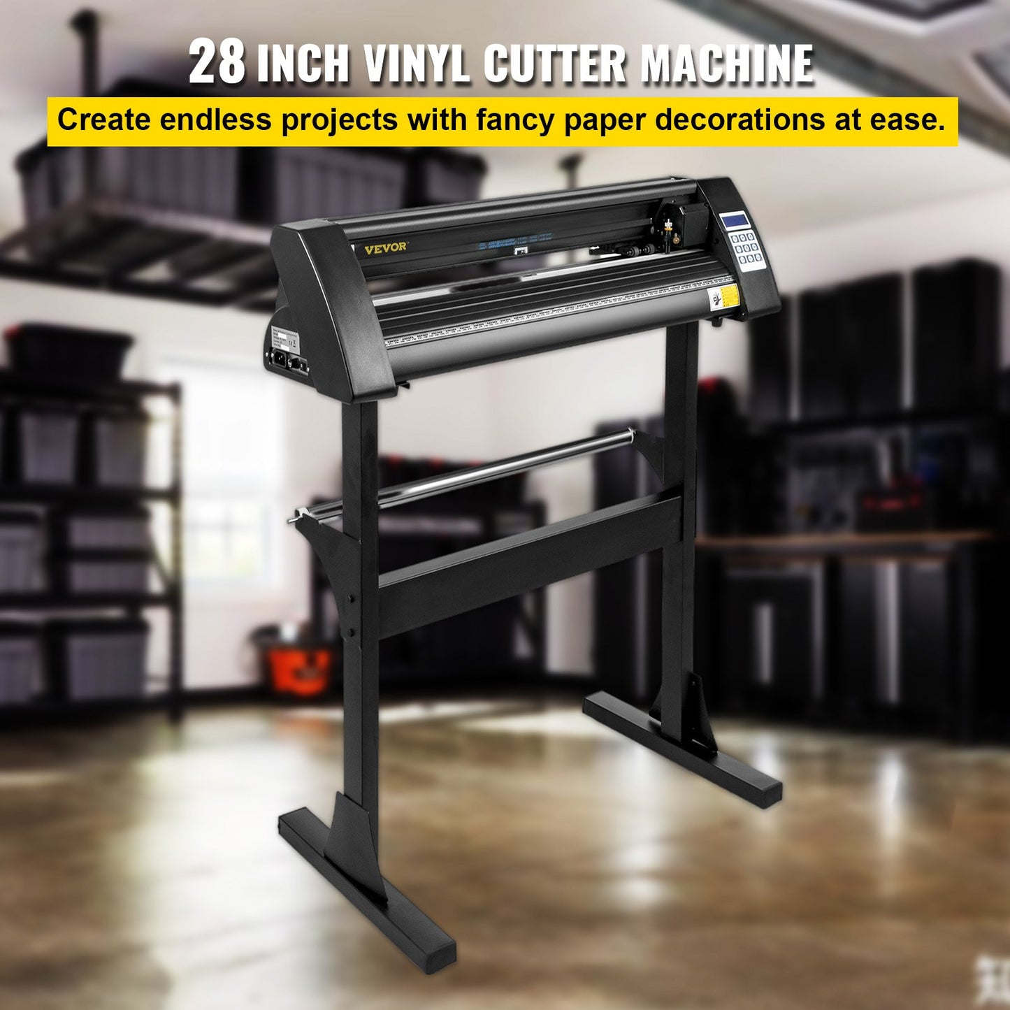 Vinyl Cutter 28 Inch Vinyl Cutter Machine 720mm Pappersmatning Vinyl Plotter Cutter Machine med robust golvstativ för att skära papper Svart