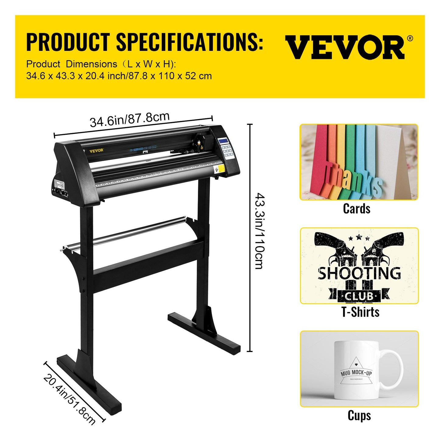 Vinyl Cutter 28 Inch Vinyl Cutter Machine 720mm Pappersmatning Vinyl Plotter Cutter Machine med robust golvstativ för att skära papper Svart