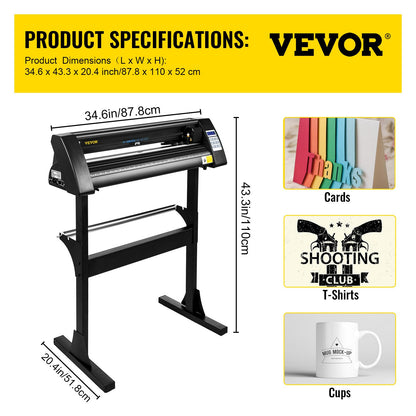 Vinyl Cutter 28 Inch Vinyl Cutter Machine 720mm Pappersmatning Vinyl Plotter Cutter Machine med robust golvstativ för att skära papper Svart