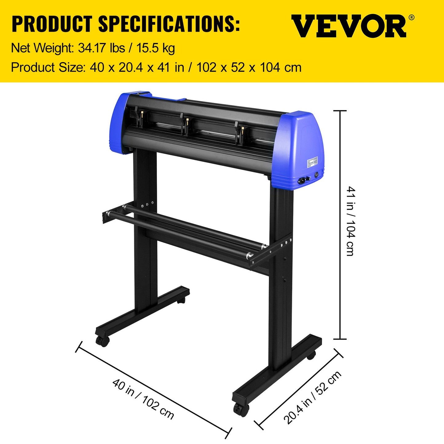 Vinyl Cutter 870 mm Vinyl Cutter Machine Maximal pappersmatning 34 tum Vinyl Plotter Cutter Machine med robust golvstativ justerbar kraft och hastighet för skylttillverkning Vinylplotter