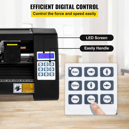 Vinyl Cutter, 375mm Vinyl Plotter, LED Screen Plotter Cutter, Semi-Automatic Built-in Optical Eye, Compatible with SignCut Software for Mac and Windows System Desktop Design